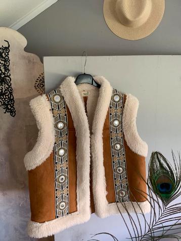 Bohemian bloom gilet S M waistcoat faux fur teddy beschikbaar voor biedingen