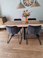Te koop, boomstam tafel zware kwaliteit Suar inc. 4 stoelen, Ophalen, Zo goed als nieuw, Vijf personen of meer, Rond
