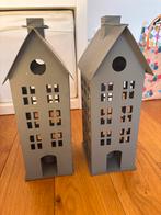 Grijze Huisjes Kandelaars Set, Huis en Inrichting, Woonaccessoires | Kandelaars en Kaarsen, Ophalen, Zo goed als nieuw, Metaal