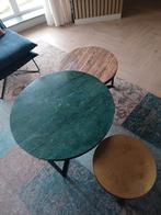Prachtige set van 3 salontafels met marmer en goud en hout, Ophalen, Minder dan 50 cm, Rond, Minder dan 50 cm