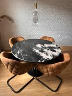 Eettafel van echt marmer ,Bruine Stoffen Stoel - Set van 4, Huis en Inrichting, Ophalen of Verzenden, Zo goed als nieuw, Rond