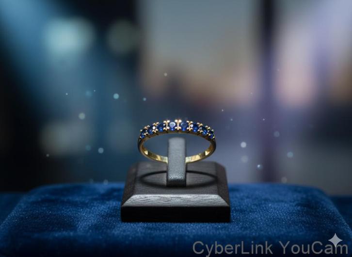 16650 18K Geelgouden Alliancering met  Synth Saffier, Sieraden, Tassen en Uiterlijk, Ringen, Zo goed als nieuw, Dame, 20 of groter