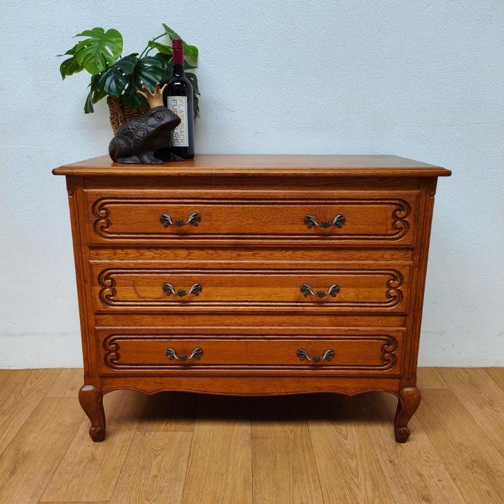 Vintage houten Queen Ann ladekastje dressoir ladekast 905, Huis en Inrichting, Kasten | Ladekasten, Gebruikt, Minder dan 100 cm