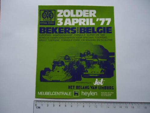 sticker ZOLDER 1977 race Volkswagen Renault alpine Formule, Verzamelen, Stickers, Gebruikt, Verzenden