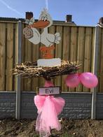 Geboortebord houten ooievaarsbord op nest meisje huren huur, Ophalen, Zo goed als nieuw, Geboortebord
