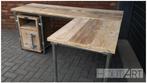 Bureau steigerbuis L-vorm met GEBRUIKT steigerhout NIEUW, Huis en Inrichting, Bureaus, Info@hout-art.nl, Nieuw, Ophalen of Verzenden