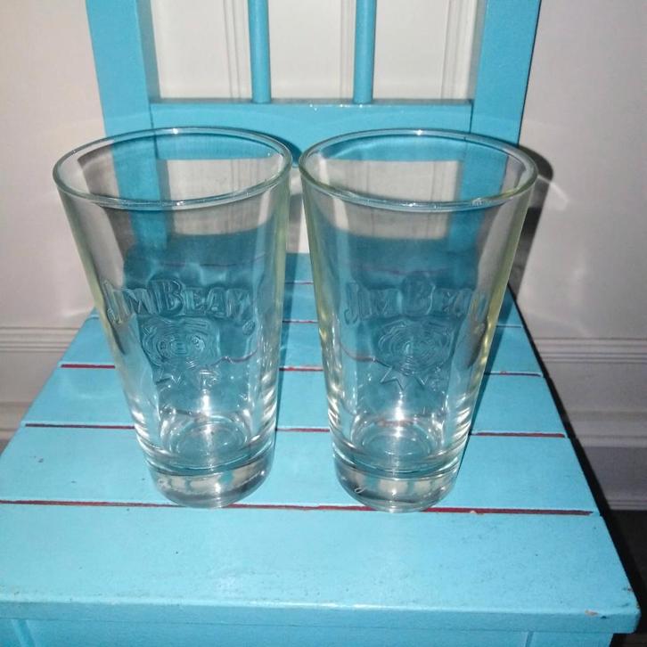 Jim Beam whiskey longdrinkglazen met 'handtekening' 2 stuks, Verzamelen, Glas en Borrelglaasjes, Zo goed als nieuw, Overige typen