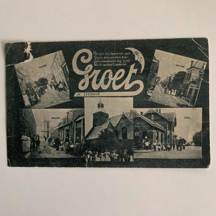 Oude Ansichtkaart Leerdam 1909 Van Linstee, Verzamelen, Ansichtkaarten | Nederland, Gelopen, Voor 1920, Ophalen of Verzenden
