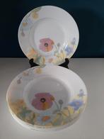 Zes Arcopal vintage diepe borden met bloemen, Ophalen of Verzenden, Bord(en), Overige stijlen, Glas