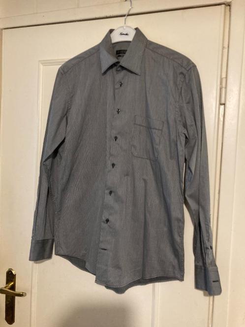 Net zwart grijs gestreept overhemd van John Miller, maat M, Kleding | Heren, Overhemden, Zo goed als nieuw, Halswijdte 39/40 (M)