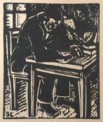 Hans Lasser (1891-1932) Houtsnede ‘Leescafé' ~1925 Gesignee, Verzenden