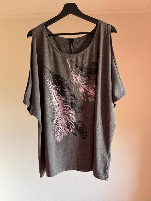 Grijs shirt met roze veren print maat 52 €5,00 koopje!!, Kleding | Dames, Grote Maten, Zo goed als nieuw, Shirt of Top, Grijs