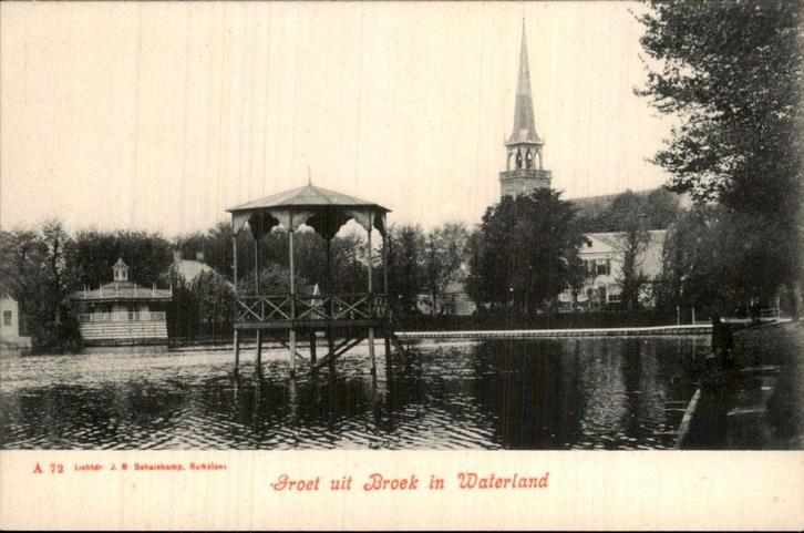 Broek in Waterland - Groet uit, Verzamelen, Ansichtkaarten | Nederland, Gelopen, Noord-Holland, Voor 1920, Ophalen of Verzenden