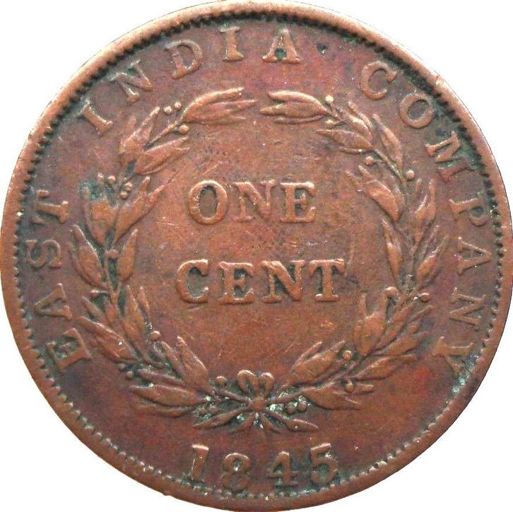 East India Company 1 cent 1845 (schaars), Postzegels en Munten, Munten | Azië, Losse munt, Zuid-Azië, Ophalen of Verzenden