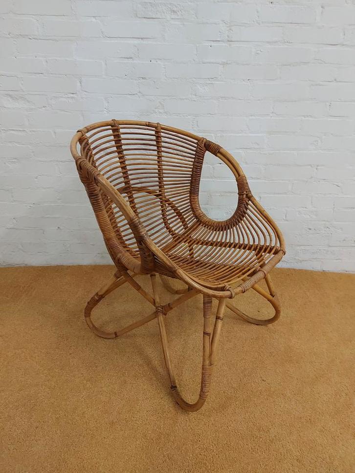 Vintage rotan Rohe Noordwolde fauteuil bohomain stoel, Huis en Inrichting, Stoelen, Gebruikt, Eén, Riet of Rotan, Bruin, Ophalen