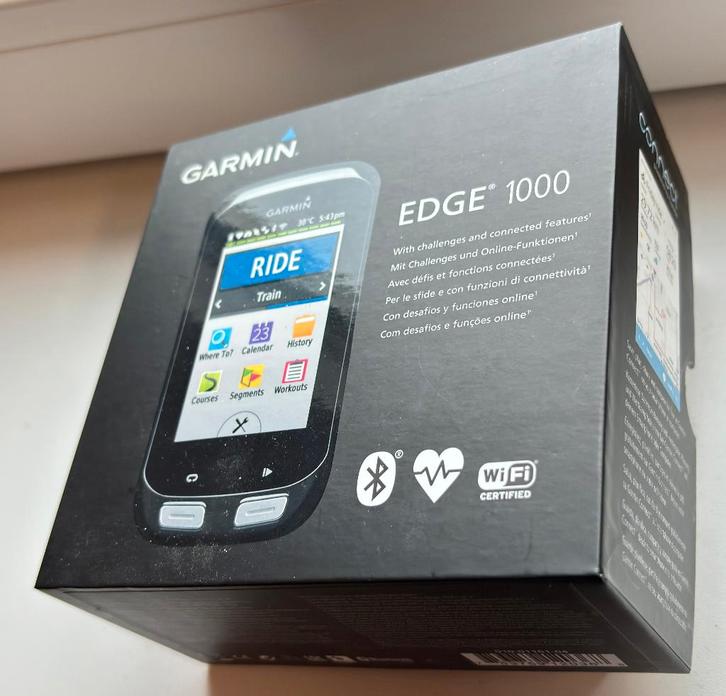 Garmin Edge 1000 Fietscomputer + Out-Front Stuurhouder, Fietsen en Brommers, Fietsaccessoires | Fietscomputers, Gebruikt, Cadanssensor