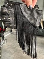 Leren zwarte handschoenen met franje en studs, Maat 38/40 (M), Nina Peter, Nieuw, Ophalen of Verzenden