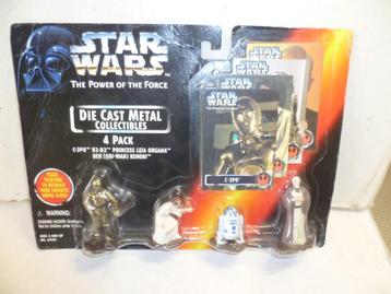 Star wars 4 metalen figuurtjes Prinses Leia, Obi Wan Kenobi, beschikbaar voor biedingen
