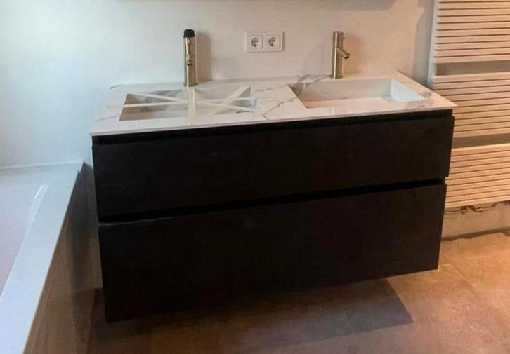 Wastafel met marmerlook keramisch, Huis en Inrichting, Badkamer | Badkamermeubels, Nieuw, Wasbak of Wastafel, Minder dan 100 cm