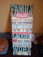 Tekstbord 'family rules', Huis en Inrichting, Ophalen of Verzenden, Zo goed als nieuw