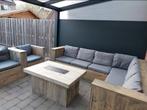 Steigerhouten hoekbank, houten loungebank, vuurtafel, Tuin en Terras, Tuinsets en Loungesets, Nieuw, Stoel, Ophalen of Verzenden