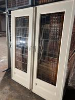 Antieke ensuite / schuifdeuren met glas in lood motief, Doe-het-zelf en Verbouw, Deuren en Horren, Ophalen, Gebruikt, 120 cm of meer
