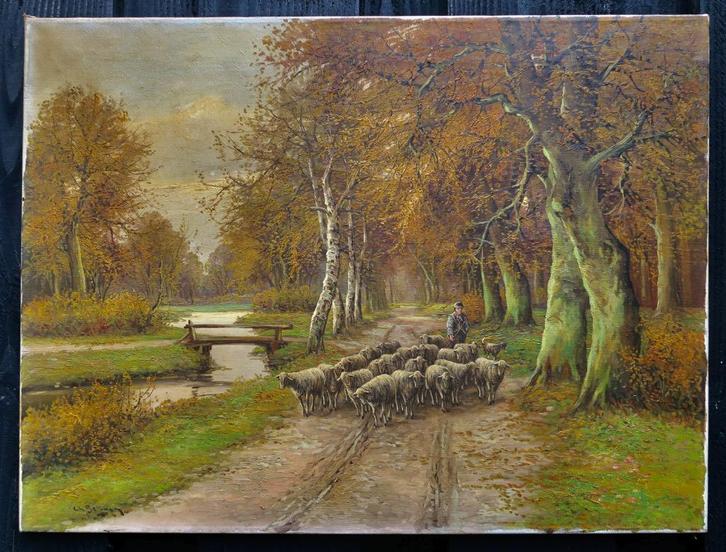 bosgezicht met schaapskudde en herder, Antiek en Kunst, Kunst | Schilderijen | Klassiek, Ophalen
