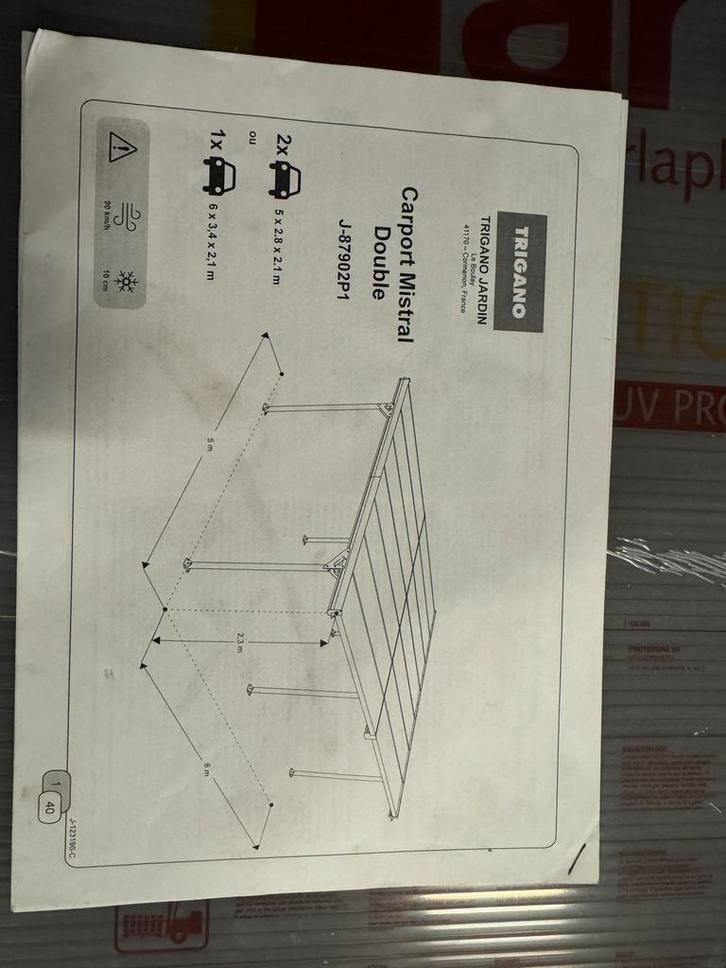 Trigano Carport Mistral Double - Nieuw in doos, Tuin en Terras, Overkappingen, Nieuw, Overige typen, Ophalen