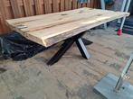 Boomstam tafel met epoxy en stalen kruispoten 220x110, Huis en Inrichting, Tafels | Eettafels, Ophalen, 100 tot 150 cm, 200 cm of meer