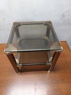 Vintage Italiaans design bijzettafel – chroom & rookglas, Ophalen of Verzenden