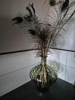 Prachtige zware vaas groen incl de pauwveren, Huis en Inrichting, Woonaccessoires | Vazen, Ophalen of Verzenden, Minder dan 50 cm