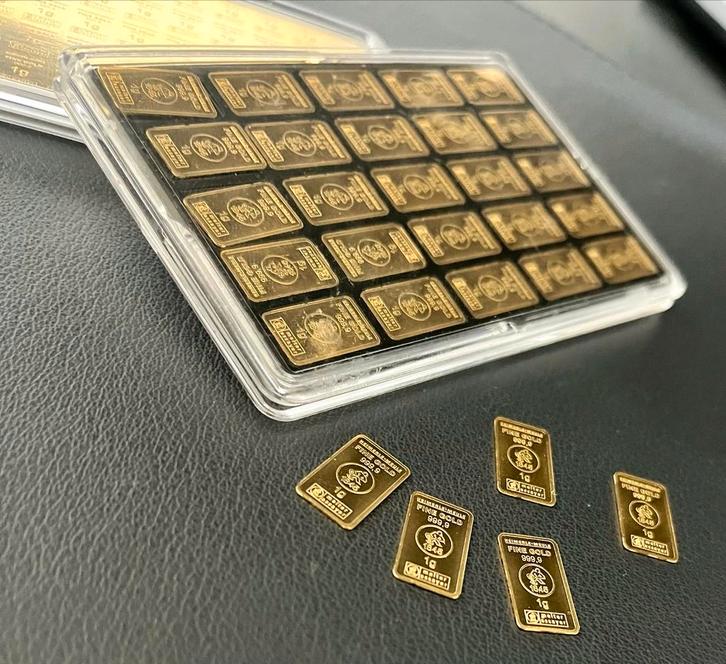 1 gram Heimerle Meule goudbaar 999,99, Postzegels en Munten, Edelmetalen en Baren, Goud, Verzenden