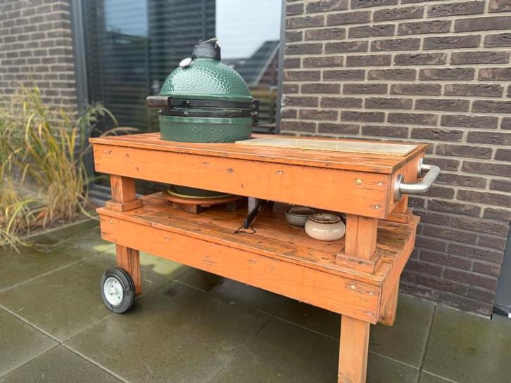 Green Egg BBQ met Buitenkeuken - Verrijdbaar, Tuin en Terras, Buitenkeukens, Gebruikt, Houtskool, Inbouw, Ophalen