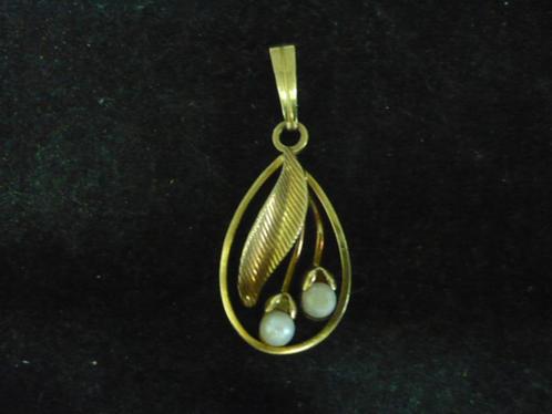 1 ketting hanger goud 585 met 2 echte parels 2.3 gram hangl., Sieraden, Tassen en Uiterlijk, Kettinghangers, Gebruikt, Goud, Goud