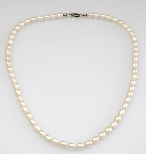 Schitterende Sterling Zilver Zoetwater Parel Ketting 43 CM, Sieraden, Tassen en Uiterlijk, Antieke sieraden, Ketting, Zilver, Met edelsteen