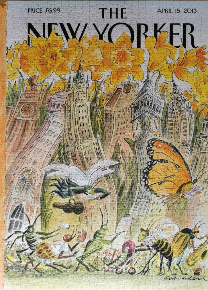 NY puzzle company – Edward Sorel – Blossom Time – 1500 st., Hobby en Vrije tijd, Denksport en Puzzels, Zo goed als nieuw, Legpuzzel