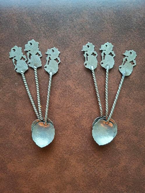 6x zilveren (800) Wajang lepeltjes/ Nederlands Indië, Antiek en Kunst, Antiek | Goud en Zilver, Ophalen of Verzenden