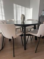 Ronde eettafel met 4 bouclé stoelen, Ophalen, Gebruikt, 50 tot 100 cm, 100 tot 150 cm