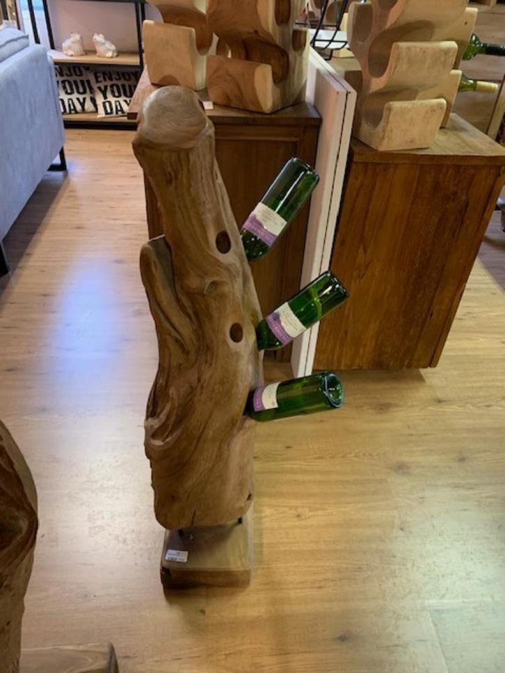 Wijnrek uit Roots Teakboom, voor bier / wijn 100h van 125,-, Huis en Inrichting, Woonaccessoires | Wijnrekken, Nieuw, 75 cm of meer
