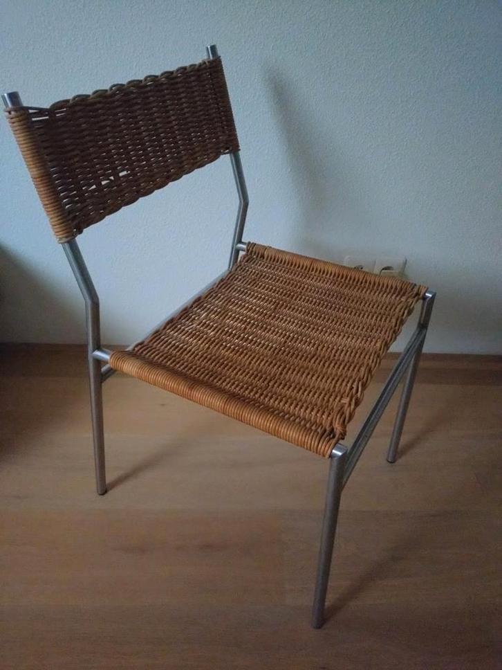 2 Martin Visser rotan stoelen met chromen frame, Huis en Inrichting, Stoelen, Gebruikt, Twee, Metaal, Riet of Rotan, Bruin, Ophalen