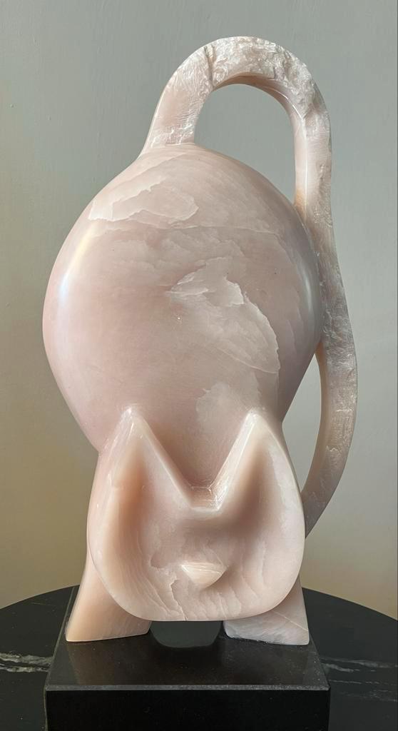 Speksteen Beeld - Lichtroze Poes, 30cm Hoogte, Antiek en Kunst, Kunst | Beelden en Houtsnijwerken, Ophalen of Verzenden