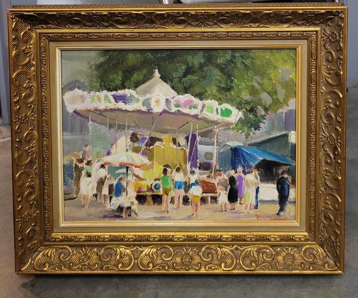Joseph TILLEUX, de carrousel, Antiek en Kunst, Kunst | Schilderijen | Klassiek, Ophalen of Verzenden