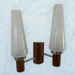 Vintage Scandinavische Teak Wandlamp, Huis en Inrichting, Lampen | Wandlampen, Gebruikt, Glas, Huysmans, Ophalen of Verzenden