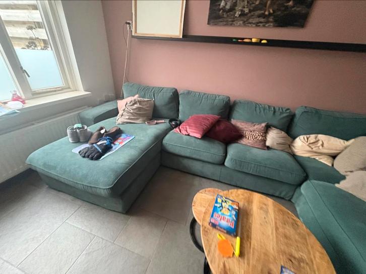 Kivik ikea ribstof groen bank U vorm, Huis en Inrichting, Banken | Complete zithoeken, Zo goed als nieuw, Ophalen