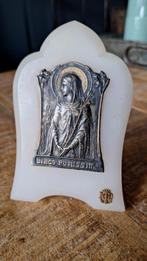 Antieke staand lijstje marmer/koper Virgo Purissima, Antiek en Kunst, Ophalen of Verzenden