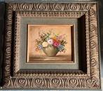 Mooi vintage schilderij, bloemen op vaas, gesigneerd, Ophalen of Verzenden
