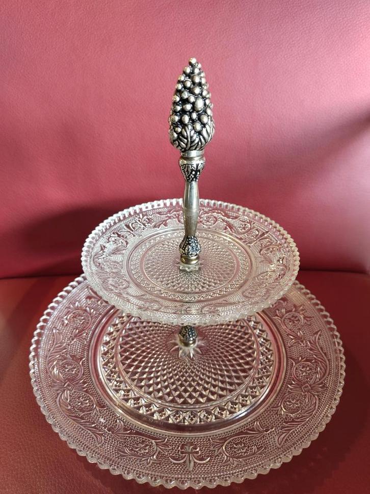 Etagère met verzilverde druif - Uniek stuk!, Antiek en Kunst, Antiek | Glas en Kristal, Ophalen of Verzenden