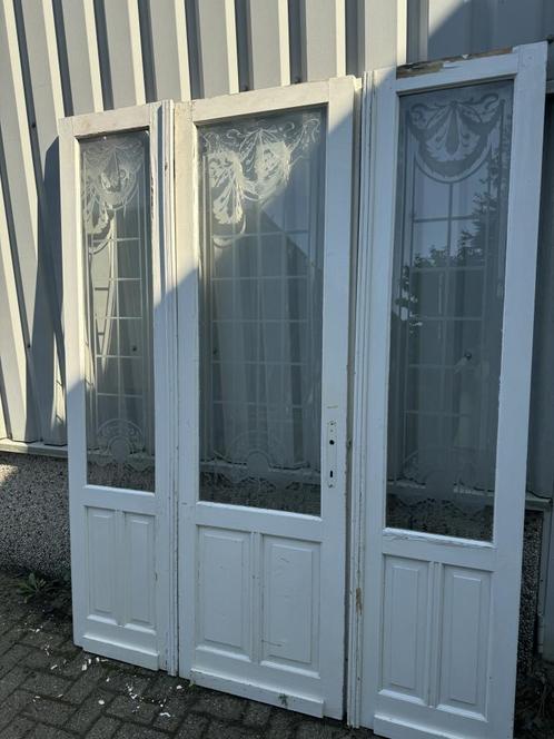 Prachtige antieke ensuitedeuren met geets glas, Doe-het-zelf en Verbouw, Deuren en Horren, Zo goed als nieuw, Binnendeur, 215 cm of meer
