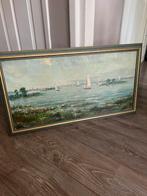 Schilderij: "Zeilboten op meer" gesigneerd met Stevens r.o., Antiek en Kunst, Kunst | Schilderijen | Klassiek, Ophalen of Verzenden