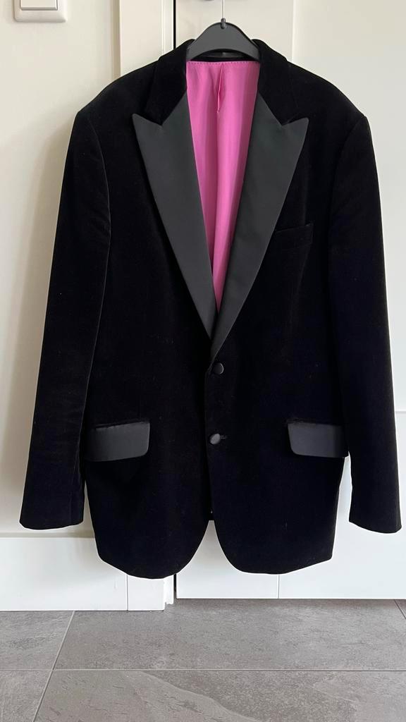 Fluwelen Zwart Smoking Jasje, Kleding | Heren, Kostuums en Colberts, Zo goed als nieuw, Maat 52/54 (L), Zwart, Ophalen of Verzenden